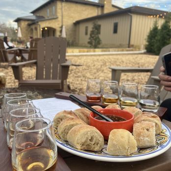 Tuscan Rose Vineyards - Wine flight and dipping bread - Wedding Chapels Near Me - Callahan, Florida Tuscan Rose Vineyards - Wine flight and dipping bread - Wedding Chapels Near Me - Callahan, Florida