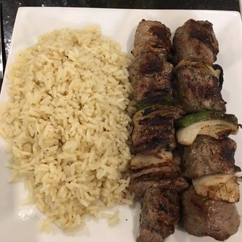 Demos Watertown  - Lamb shish kebab with rice - Mediterranean Near Me - Watertown, Massachusetts