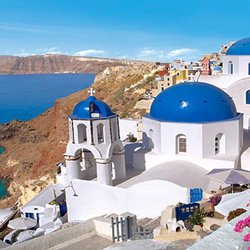 Grand Journeys - Iconic Blue domed buildings of Santorini, Greece