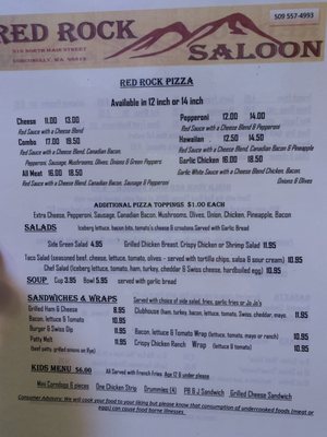 Menu photo 1 Red Rock Saloon Conconully, WA Menu photo 1 Red Rock Saloon Conconully, WA