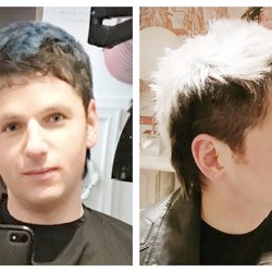 Salon Rouge - Before and after. Love the new white hair. Goodbye blue!
