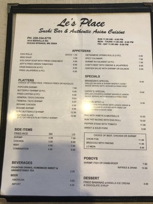 Menu photo 4 Le's Place Ocean Springs, MS Menu photo 4 Le's Place Ocean Springs, MS