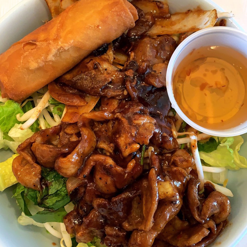 Noodle Bar - Pork and egg roll dry noodle bowl. - Vietnamese Near Me - Seaside, California Noodle Bar - Pork and egg roll dry noodle bowl. - Vietnamese Near Me - Seaside, California