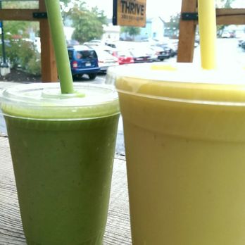 Thrive Juice Bar & Kitchen - Mini Green Lizard & Mango Dream smoothies. - Salad Near Me - Bar Harbor, Maine Thrive Juice Bar & Kitchen - Mini Green Lizard & Mango Dream smoothies. - Salad Near Me - Bar Harbor, Maine