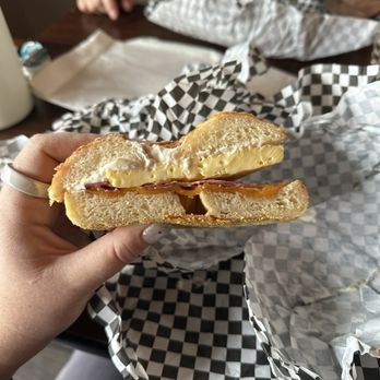 Elevated Bagel Company - Bacon, egg, and cheese on Parmesan bagel - Sandwiches Near Me - Ogden, Utah Elevated Bagel Company - Bacon, egg, and cheese on Parmesan bagel - Sandwiches Near Me - Ogden, Utah