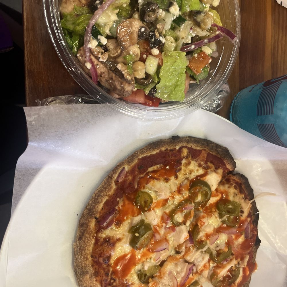 Calexico Pizza and Greek salad Calexico Pizza and Greek salad