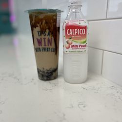 Winnie’s Tea Bar - Dirty Latte with Coffee Jelly and White Peach "Juice" (non- alcoholic)
