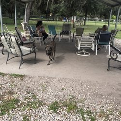 Mount D.O.R.A Dog Park - Covered shade areas with seating