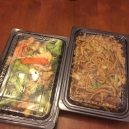 Take out of chicken and broc and pork lo mein. Looked good and was hot...not so tasty however.