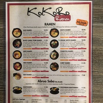 Kokoro Ramen - Menu as of 11/11/18 - Ramen Near Me - Milpitas, California Kokoro Ramen - Menu as of 11/11/18 - Ramen Near Me - Milpitas, California