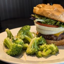 Fresh Chef Kitchen - Half pound cheeseburger (subbed out fries for broccoli). My attempt at healthy eating, lol!