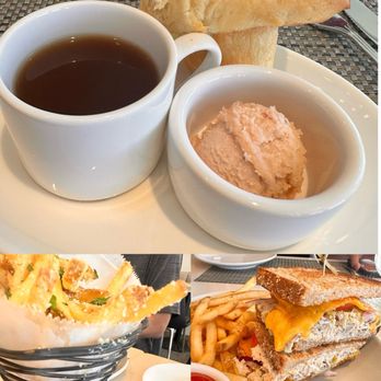 NM Cafe - Popover, truffle fries(lower left) , and tuna melt( lower right) - New American Near Me - Short Hills, New Jersey