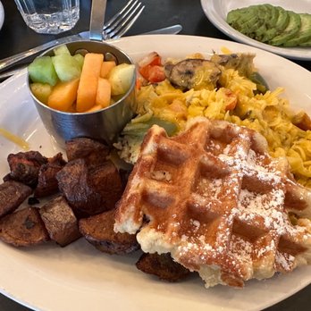 Gigi's Cafe - Veggie scramble with potatoes and fruit and a mini waffle. - Cafes Near Me - Portland, Oregon Gigi's Cafe - Veggie scramble with potatoes and fruit and a mini waffle. - Cafes Near Me - Portland, Oregon