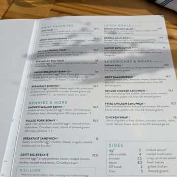 Drift Cafe Village Plaza - Menu 10/24 - Breakfast & Brunch Near Me - Chapel Hill, North Carolina