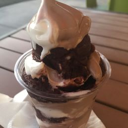 Cherry gelato with vanilla chocolate swirl. Cherry gelato with vanilla chocolate swirl.