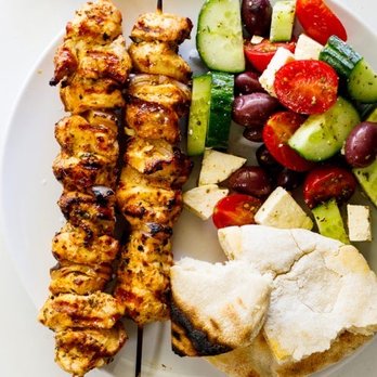 Saba's Mediterranean Kitchen - Chicken kabob, Jerusalem salad with olives, and pita. - Middle Eastern Near Me - Phoenix, Arizona
