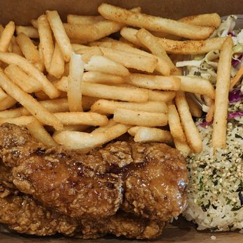 Uncle Chicken - Tender Box - three tenders with Garlicky Soy sauce, slaw, furikake rice, and fries - Korean Near Me - San Diego, California