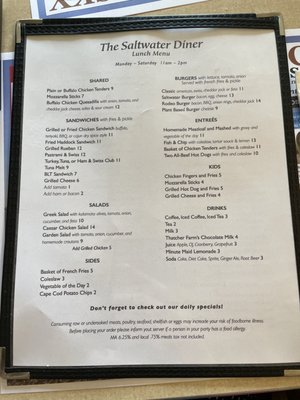 Menu photo 2 Saltwater Diner Hull, MA
