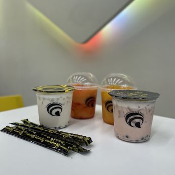 Bubble Bee - three cups of yogurt and two strawberries - Bubble Tea Near Me - Tempe, Arizona
