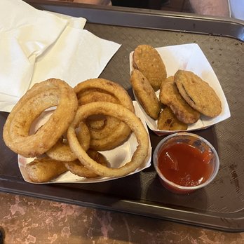 The Chuck Box - Onion rings and Deep Fried Zucchini (already eaten into) - Burgers Near Me - Tempe, Arizona