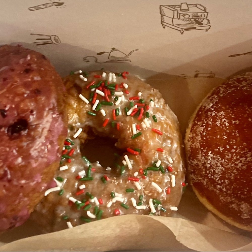 Sidecar Doughnuts & Coffee - Huckleberry, celebration, and malasada with pumpkin cream - Donuts Near Me - Manhattan Beach, California