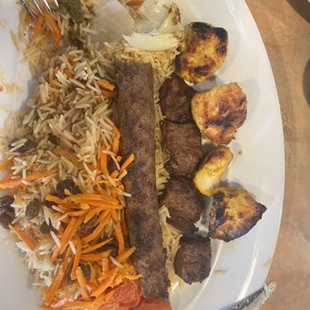 Kabul Kabob - Platter w/chicken & steak kabobs & beef kofta & Afghan rice - Afghan Near Me - Bridgeview, Illinois