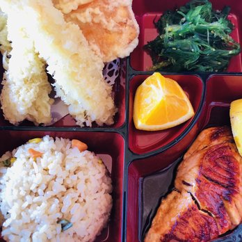 Hiro Japanese Restaurant - Bento box with teriyaki salmon and shrimp tempura and seaweed salad - Japanese Near Me - North Miami Beach, Florida Hiro Japanese Restaurant - Bento box with teriyaki salmon and shrimp tempura and seaweed salad - Japanese Near Me - North Miami Beach, Florida