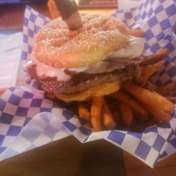 The Pumphouse - Cowboy burger w fries - Pubs Near Me - Greenville, South Carolina