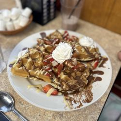 Tin Can Cafe - Waffle Breakfast with strawberry, chocolate and cream