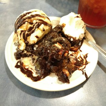 Brandon's Diner - Warm brownie with salted caramel and pecans, topped with vanilla ice cream and whipped cream. - Diners Near Me - Upland, California Brandon's Diner - Warm brownie with salted caramel and pecans, topped with vanilla ice cream and whipped cream. - Diners Near Me - Upland, California
