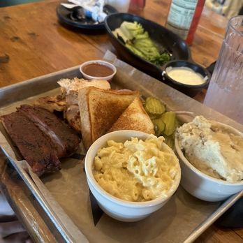 The Q & Brew - 2 meat platter. - Breweries Near Me - Canton, Texas