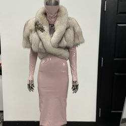 House of EmmaEffa - Nkondi coat and Petty in Pink ensemble: latex dress, fingerless gloves and balaclava