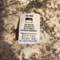 McDonald's - My sons hash browns won a FREE Big Mac, score!