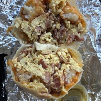 The Breakfast Burrito Factory - Bacon Burrito (Scrambled eggs, Side of Green Salsa - $13.99) - Breakfast & Brunch Near Me - Hermosa Beach, California