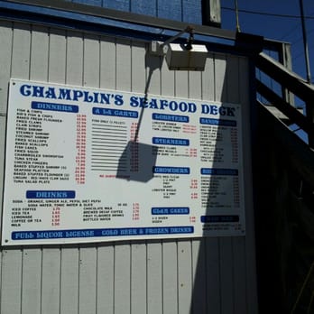 Champlin's Seafood - Outdoor menu with decent selection. - Seafood Near Me - Narragansett, Rhode Island Champlin's Seafood - Outdoor menu with decent selection. - Seafood Near Me - Narragansett, Rhode Island