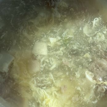 Kunia Chinese Restaurant - Egg Blossom Soup with Pork Hash; tasteless and made with only water & cornstarch - Chinese Near Me - Waipahu, Hawaii Kunia Chinese Restaurant - Egg Blossom Soup with Pork Hash; tasteless and made with only water & cornstarch - Chinese Near Me - Waipahu, Hawaii