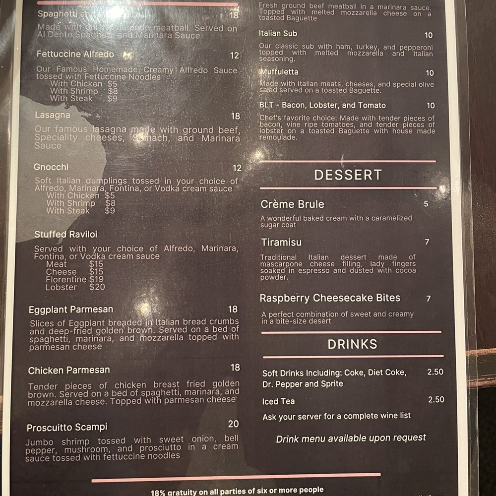 Nautical Whimsey - Menu - Italian Near Me - Tupelo, Mississippi