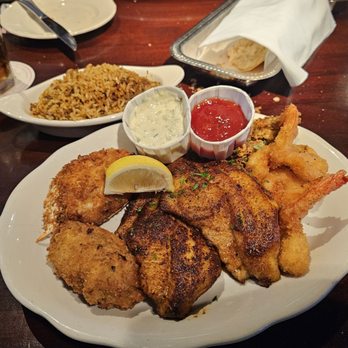 Pappadeaux Seafood Kitchen - Seafood platter sub blackened catfish and dirty rice - Seafood Near Me - Richardson, Texas Pappadeaux Seafood Kitchen - Seafood platter sub blackened catfish and dirty rice - Seafood Near Me - Richardson, Texas