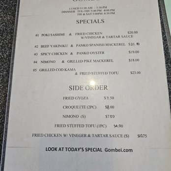 Gombei - 11-15-24. Menu - Japanese Near Me - San Jose, California