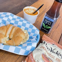 Jackie’s Sandwich Shop - Egg salad sandwich, tomato soup, chips and a tea