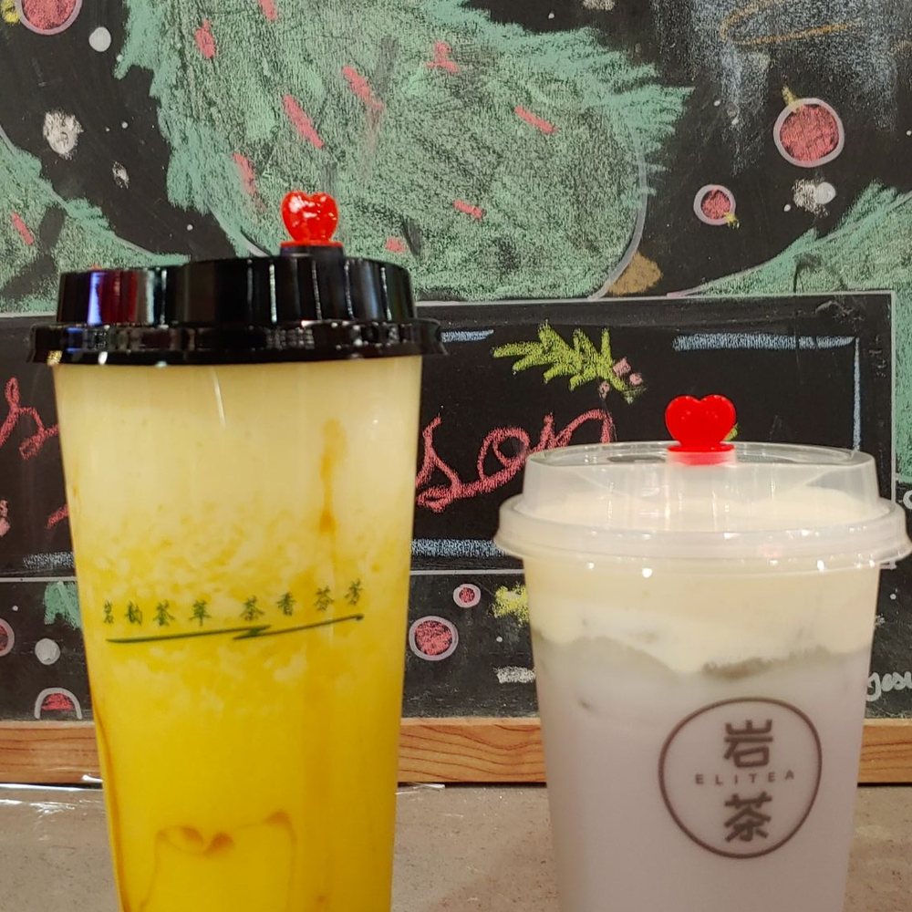 Elitea - Golden Pineapple Green Tea (L) and Taro Milk Tea (R) - Bubble Tea Near Me - Schaumburg, Illinois Elitea - Golden Pineapple Green Tea (L) and Taro Milk Tea (R) - Bubble Tea Near Me - Schaumburg, Illinois