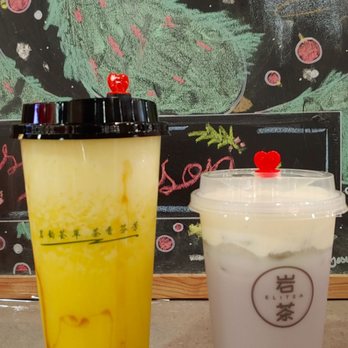 Elitea - Golden Pineapple Green Tea (L) and Taro Milk Tea (R) - Bubble Tea Near Me - Schaumburg, Illinois
