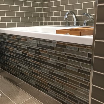 Tile Outlet - Gorgeous glass tile for front of tub. Subway tile and all grout from tile outlet. (Floor tile from another retail place( - Building Supplies Near Me - Chicago, Illinois
