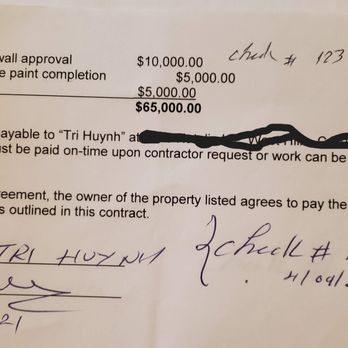 HT Constructions - check cashed - General Contractors Near Me