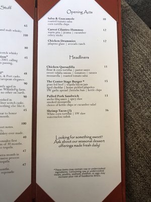 Menu photo 6 Center Stage Bar Scottsdale, AZ