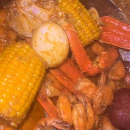 Seafood Boil!!! Snow Crab Legs, Shrimp(No Head), Boiled Eggs(2), Potato(3), Corn on the Cob. Seafood Boil!!! Snow Crab Legs, Shrimp(No Head), Boiled Eggs(2), Potato(3), Corn on the Cob.