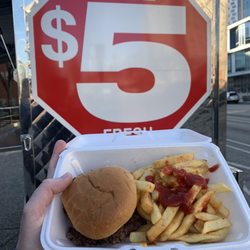 $5 Fresh Burger Stop - $5 Burger's burger, fries, and drink combo for $7