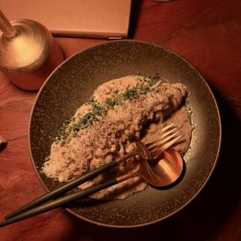 MILA Restaurant - Truffle cream spaghetti, parmesan cheese, chives, shaved black truffle - Mediterranean Near Me - Miami Beach, Florida