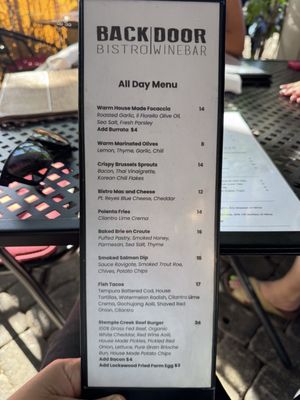 Menu photo 1 Backdoor Bistro and Wine Bar Vacaville, CA