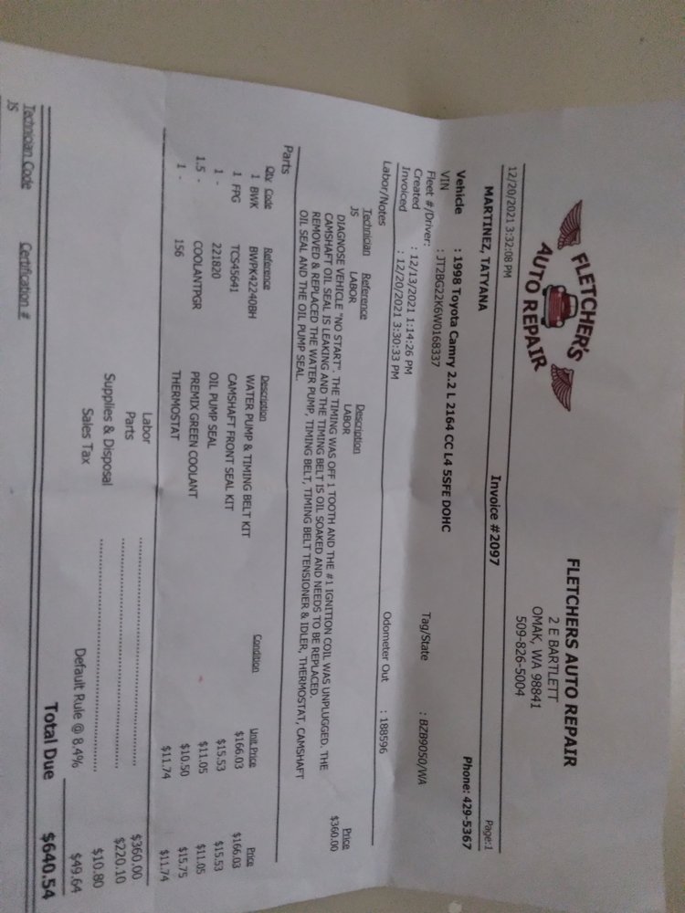 FLETCHER’S AUTO REPAIR Updated August 2024 2 E Bartlett Ave, Omak